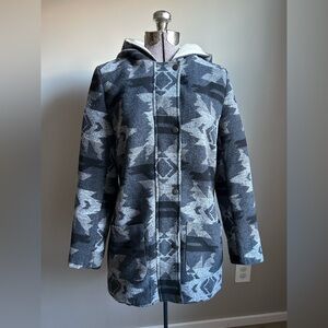 Papillon western Gray and Black aztec Patterned Hooded Coat sherpa pockets